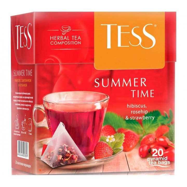 Чай травяной Summer Time с гибискусом, шиповником и клубникой, 20 пирамидок, Tess