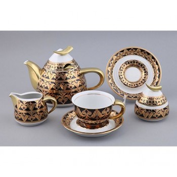 Сервиз чайный с чайником 1.2 л, белый с позолотой, фарфор, коллекция Kelt, Rudolf Kampf
