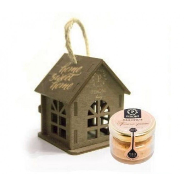 Деревянная коробочка - домик, подвеска на ёлку + баночка мёда-суфле, 30г, Peroni Honey