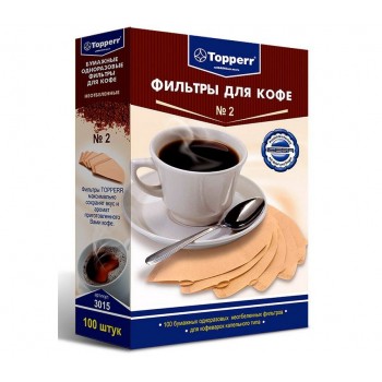Бумажные одноразовые фильтры для кофе неотбеленные №2, 100 шт., Topperr