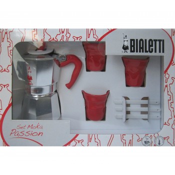 Подарочный набор: MOKA PASSION красная ручка 3п. + 3 красных стаканчика + 3 ложки, Bialetti