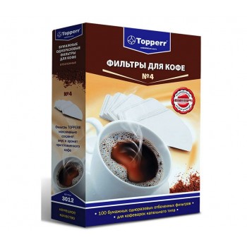 Бумажные одноразовые фильтры для кофе отбеленные №4, 100 шт., Topperr