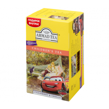 Детский чай с ароматом клубники и ванили, черный без кофеина, 20 фольгированных пакетиков х 1.5 г, AHMAD TEA