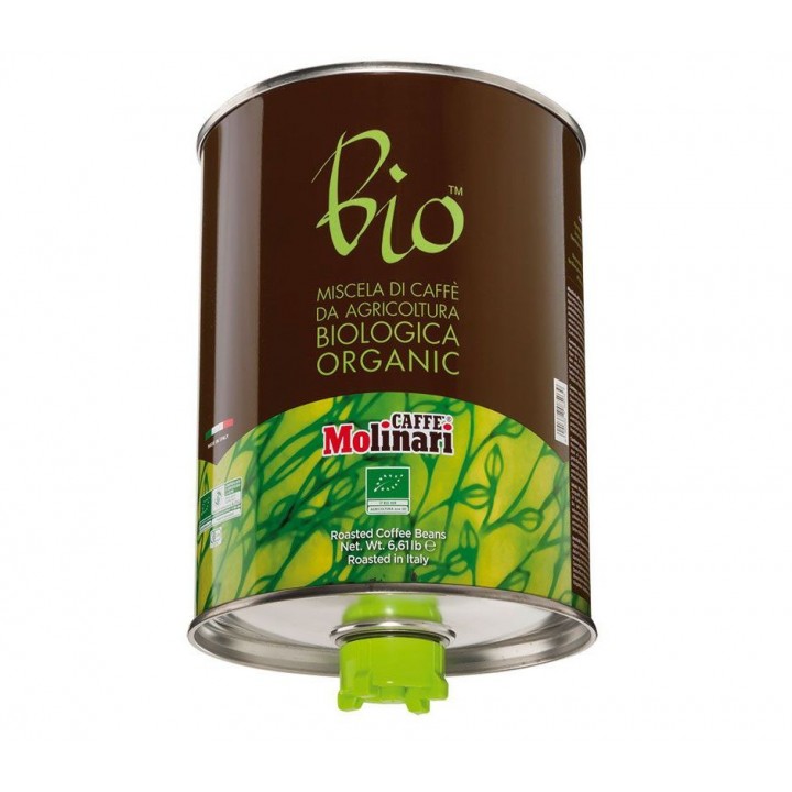 Кофе в зернах Bio Organic, 95% арабика/5% робуста, жестяная банка 3 кг, Molinari