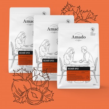 Кофе в зернах ароматизированный Лесной орех, 200 г, Amado