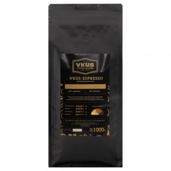 Кофе зерновой смесь VI (Espresso), пакет 1 кг, VKUS