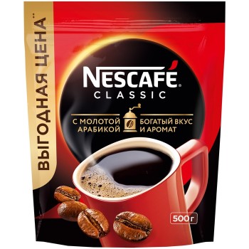 Кофе растворимый с добавлением молотого Classic, пакет 500 г, Nescafe