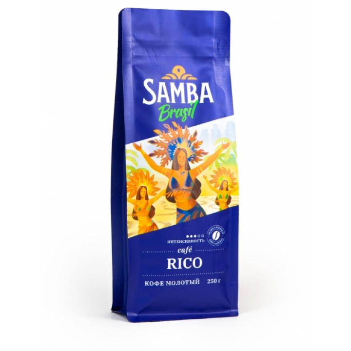 Кофе молотый Rico, пакет 250 г, Samba Brasil