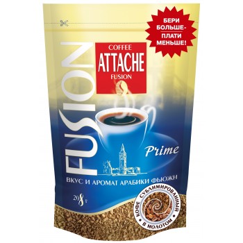 Кофе растворимый сублимированный Fusion Prime, пакет 208 г, Attache