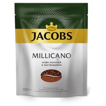 Кофе растворимый с добавлением молотого Millicano, пакет 150 г, Jacobs