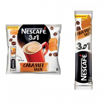 Кофе растворимый в пакетиках 3-в-1 Caramel, 50 шт по 14.5 г, Nescafe